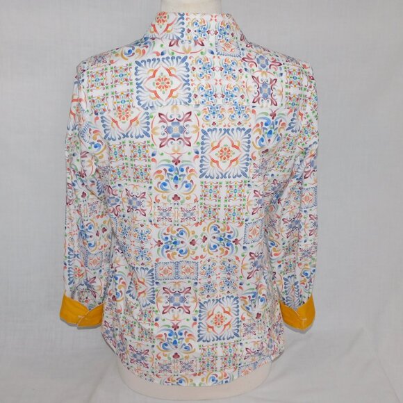 Foxcroft Womens 6 Alexis Watercolor Mosaic  Multicolor No Iron Button  Shirt - Picture 11 of 13